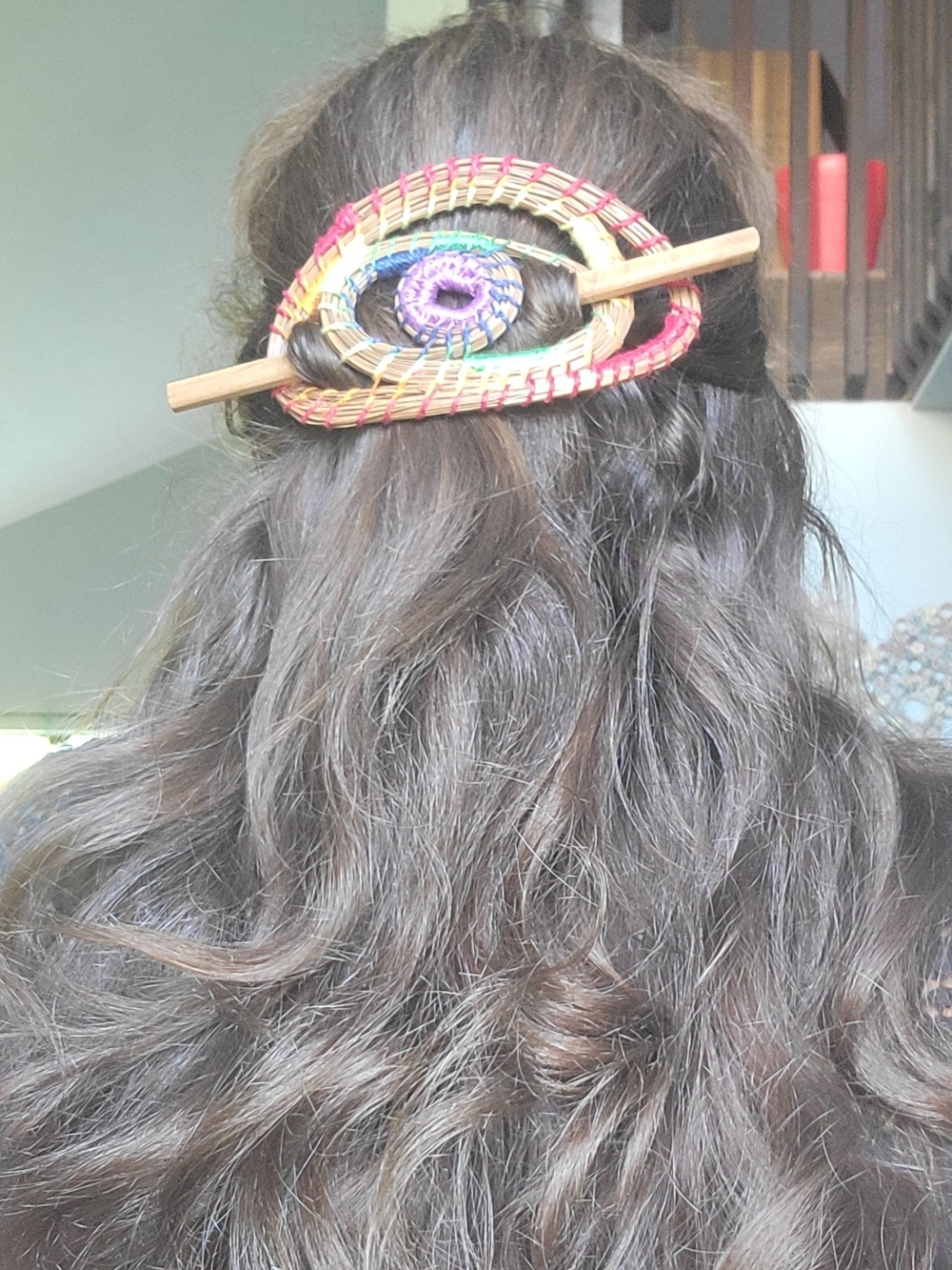Multicolor Hair Barrette Woven With Pine Needles. A Unique Gift.